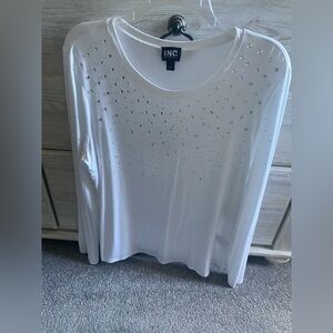 INC International Concepts White Tee with Silver Accents